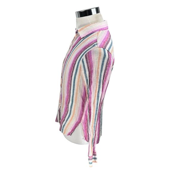 Rails Sydney Top Women’s XS Avila Striped Linen Blend Metallic Thread Button - Picture 4 of 12